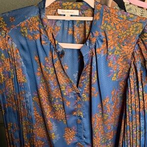 Skies Are Blue Floral Button Down Shirt - Blue and Orange